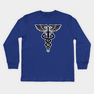 Caduceus medical symbol with two snakes sword and wings Kids Long Sleeve T-Shirt